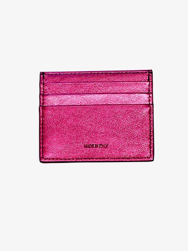 CARD HOLDER IN BUBBLEGUM METALLIC LEATHER - immagine 3